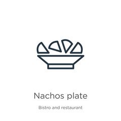 Nachos plate icon. Thin linear nachos plate outline icon isolated on white background from bistro and restaurant collection. Line vector sign, symbol for web and mobile