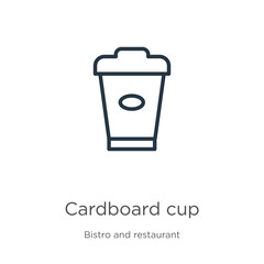 Cardboard cup icon. Thin linear cardboard cup outline icon isolated on white background from bistro and restaurant collection. Line vector sign, symbol for web and mobile