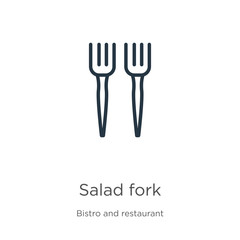 Salad fork icon. Thin linear salad fork outline icon isolated on white background from bistro and restaurant collection. Line vector sign, symbol for web and mobile