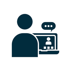 student receiving classes online icon, silhouette style