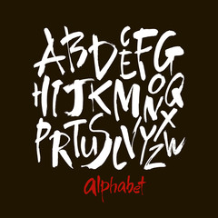 Vector Acrylic Brush Style Hand Drawn Alphabet Font. Calligraphy alphabet on a black background