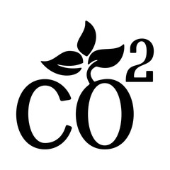 Green leaf with CO2 illustration. Reduce carbon footprint icon. Ecology and global warming symbol