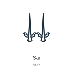 Sai icon. Thin linear sai outline icon isolated on white background from asian collection. Line vector sign, symbol for web and mobile