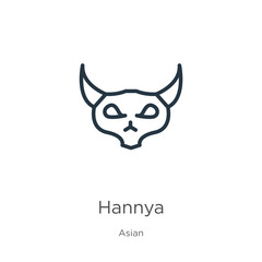 Hannya icon. Thin linear hannya outline icon isolated on white background from asian collection. Line vector sign, symbol for web and mobile