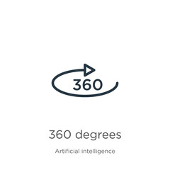 360 degrees icon. Thin linear 360 degrees outline icon isolated on white background from augmented reality collection. Line vector sign, symbol for web and mobile
