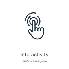Interactivity icon. Thin linear interactivity outline icon isolated on white background from augmented reality collection. Line vector sign, symbol for web and mobile