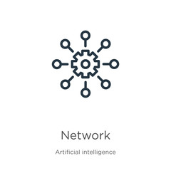 Network icon. Thin linear network outline icon isolated on white background from artificial intelligence collection. Line vector sign, symbol for web and mobile