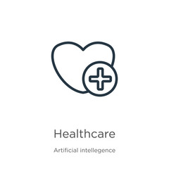Fototapeta premium Healthcare icon. Thin linear healthcare outline icon isolated on white background from artificial intelligence collection. Line vector sign, symbol for web and mobile