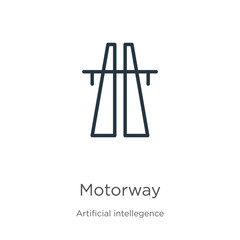 Motorway icon. Thin linear motorway outline icon isolated on white background from artificial intelligence collection. Line vector sign, symbol for web and mobile