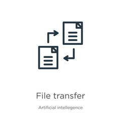 File transfer icon. Thin linear file transfer outline icon isolated on white background from artificial intelligence collection. Line vector sign, symbol for web and mobile