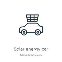 Solar energy car icon. Thin linear solar energy car outline icon isolated on white background from artificial intellegence and future technology collection. Line vector sign, symbol for web and mobile