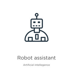 Robot assistant icon. Thin linear robot assistant outline icon isolated on white background from artificial intellegence and future technology collection. Line vector sign, symbol for web and mobile