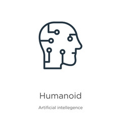 Humanoid icon. Thin linear humanoid outline icon isolated on white background from artificial intellegence and future technology collection. Line vector sign, symbol for web and mobile