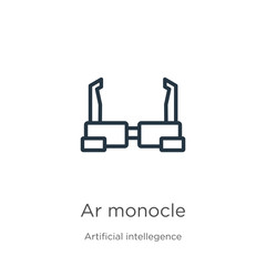 Ar monocle icon. Thin linear ar monocle outline icon isolated on white background from artificial intellegence and future technology collection. Line vector sign, symbol for web and mobile