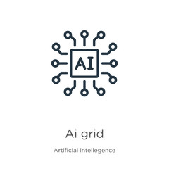 Ai grid icon. Thin linear ai grid outline icon isolated on white background from artificial intellegence and future technology collection. Line vector sign, symbol for web and mobile