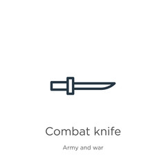 Combat knife icon. Thin linear combat knife outline icon isolated on white background from army and war collection. Line vector sign, symbol for web and mobile