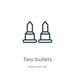 Two bullets icon. Thin linear two bullets outline icon isolated on white background from army and war collection. Line vector sign, symbol for web and mobile