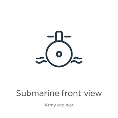 Fototapeta premium Submarine front view icon. Thin linear submarine front view outline icon isolated on white background from army and war collection. Line vector sign, symbol for web and mobile
