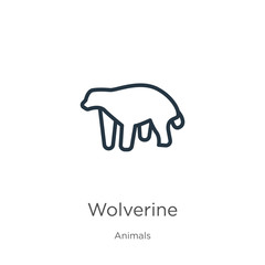 Wolverine icon. Thin linear wolverine outline icon isolated on white background from animals collection. Line vector sign, symbol for web and mobile