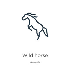 Wild horse icon. Thin linear wild horse outline icon isolated on white background from animals collection. Line vector sign, symbol for web and mobile