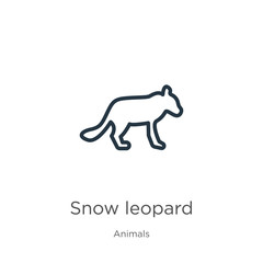 Snow leopard icon. Thin linear snow leopard outline icon isolated on white background from animals collection. Line vector sign, symbol for web and mobile