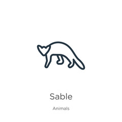 Sable icon. Thin linear sable outline icon isolated on white background from animals collection. Line vector sign, symbol for web and mobile