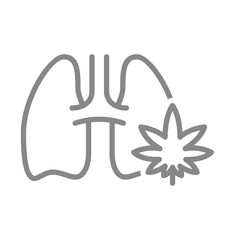 Human lungs with marijuana leaf line icon. Smoking cannabis, treatment symbol