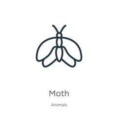 Moth icon. Thin linear moth outline icon isolated on white background from animals collection. Line vector sign, symbol for web and mobile