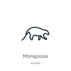 Mongoose icon. Thin linear mongoose outline icon isolated on white background from animals collection. Line vector sign, symbol for web and mobile