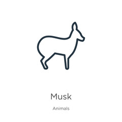 Musk icon. Thin linear musk outline icon isolated on white background from animals collection. Line vector sign, symbol for web and mobile