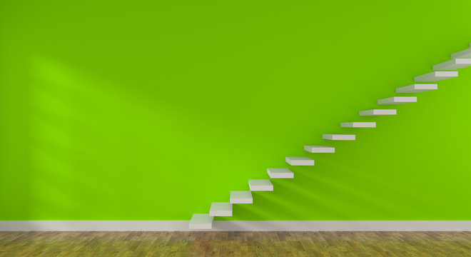 Bright Green Room With Stairs And Space For Text Or Image