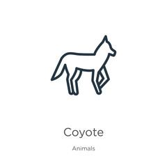 Coyote icon. Thin linear coyote outline icon isolated on white background from animals collection. Line vector sign, symbol for web and mobile