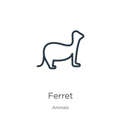Ferret icon. Thin linear ferret outline icon isolated on white background from animals collection. Line vector sign, symbol for web and mobile