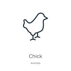 Fototapeta na wymiar Chick icon. Thin linear chick outline icon isolated on white background from animals collection. Line vector sign, symbol for web and mobile