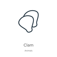 Obraz premium Clam icon. Thin linear clam outline icon isolated on white background from animals collection. Line vector sign, symbol for web and mobile
