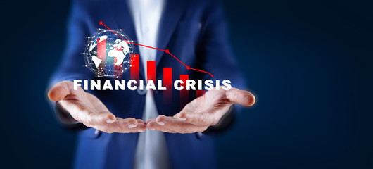 man hand  financial crisis in screen