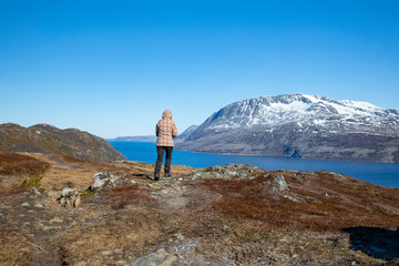 Obraz premium Hike to the Salbuhatten mountain in Brønnøy municipality, Northern Norway