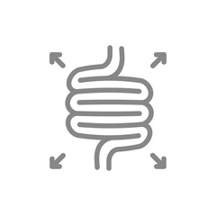 Bloated intestines line icon. Diseases internal organ, flatulence symbol