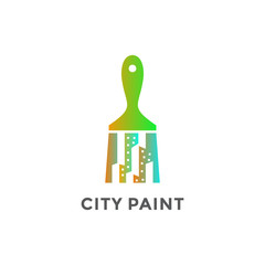City Paint Brush Logo Design. Real Estate Colorfull Graphic. Renovation Repair Construction Icon.