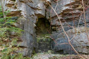 Niagara Escarpment small caves and crevasses, Pottawatomi State Park, Door County, WI.