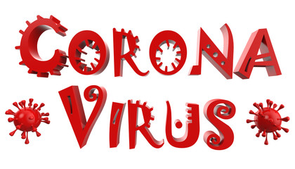 3d Coronavirus text on white background. China pathogen respiratory infection. 3d rendering
