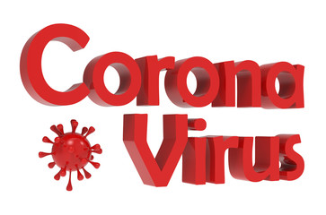 3d Coronavirus text on white background. China pathogen respiratory infection. 3d rendering