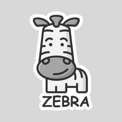 Cartoon Zebra sticker in a modern flat style. Simple vector illustration of wildlife.