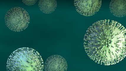 Coronavirus 2019-nCov novel coronavirus concept resposible for asian flu outbreak and coronaviruses influenza as dangerous flu strain cases as a pandemic. Microscope virus close up. 3d rendering.