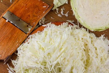 White cabbage salad and vegetable food, cut.