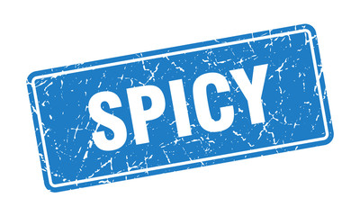 spicy stamp. spicy vintage blue label. Sign