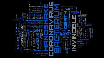 Blue modern virus word cloud concept illustration