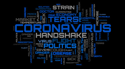 Blue modern COVID-19 word cloud concept illustration