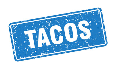 tacos stamp. tacos vintage blue label. Sign