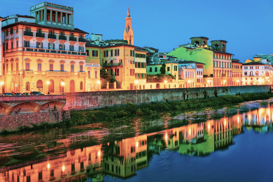 Embankment of Arno River at Florence night